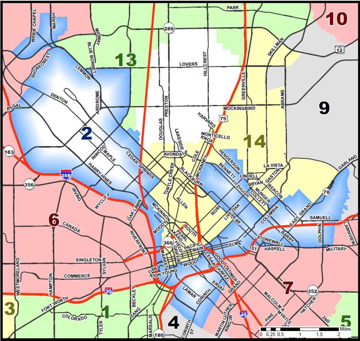达拉斯市议会区地图