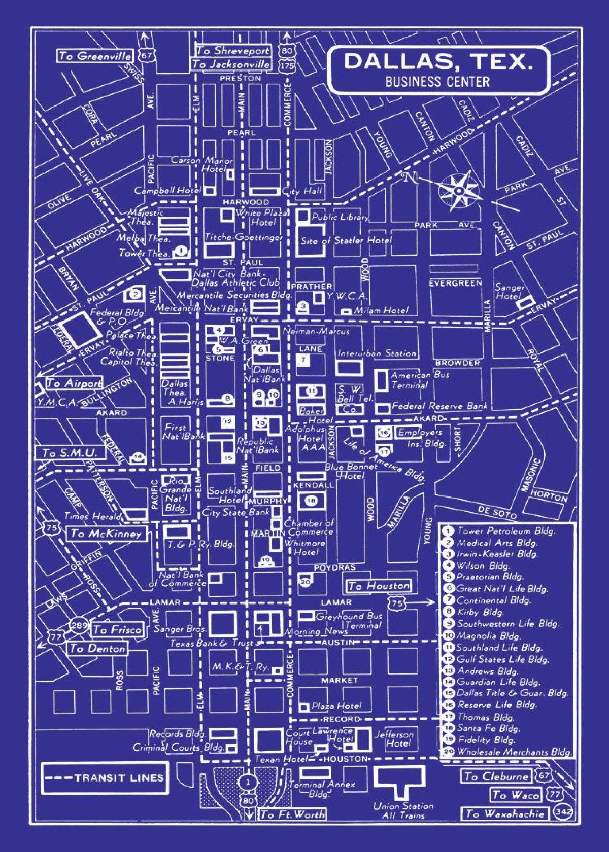 地图的达拉斯市中心