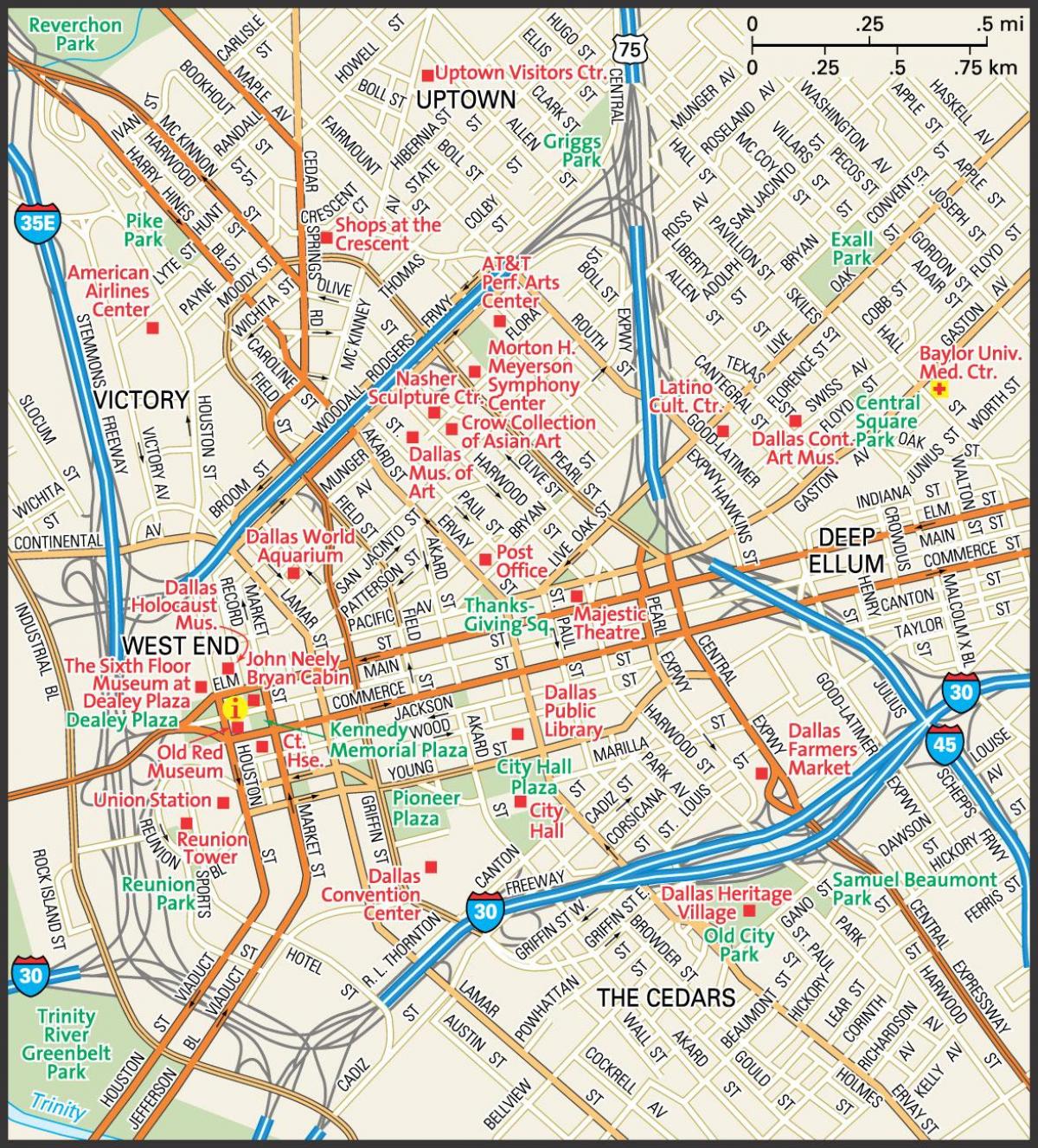 地图的达拉斯市中心的街道