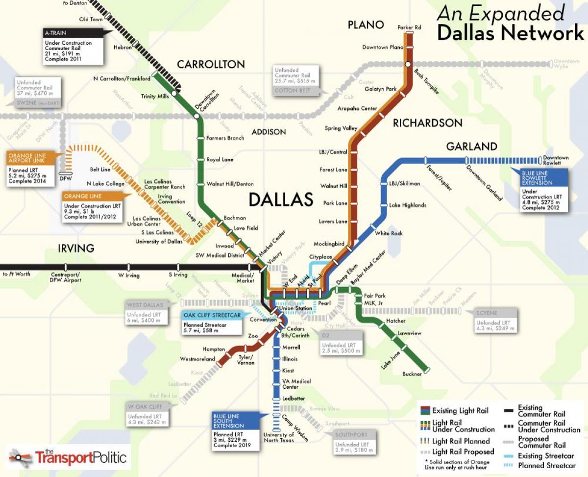 达拉斯的火车系统的地图